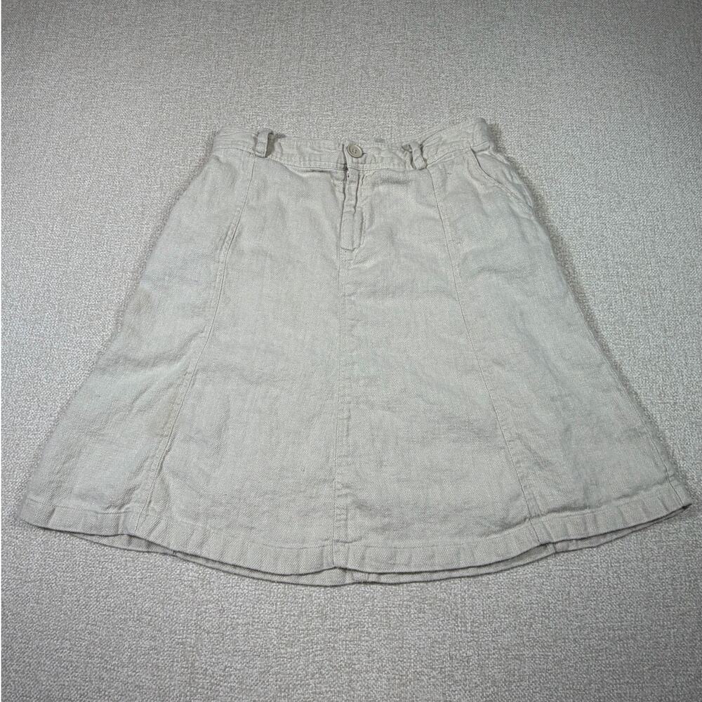 Territory Ahead Women 16 Cream 100% Linen Front Zip Skirt Casual Travel Wear